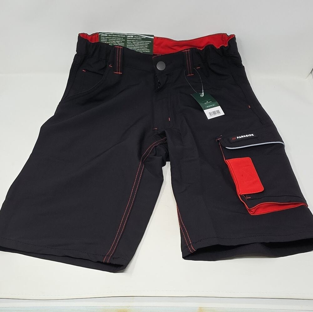 Parkside Men's Stretch Work Shorts Black/Red Logo Accent Size S Regular